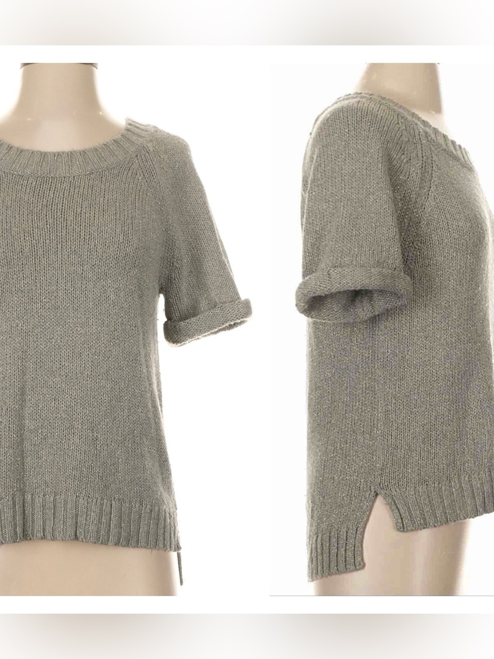 Banana Republic Silver Metallic Knit Short-Sleeve Sweater - Gray